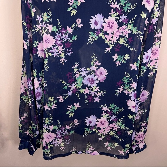 Vintage Large Haband Blue Purple Floral Semi Sheer Blouse Button Front 90s - Picture 7 of 12